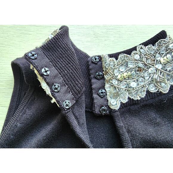 TOP-INC INTERNATIONAL CONCEPTS-Black-Beads-Sequins-Lace Collar-Snap Back-SIZE MP - Picture 3 of 15